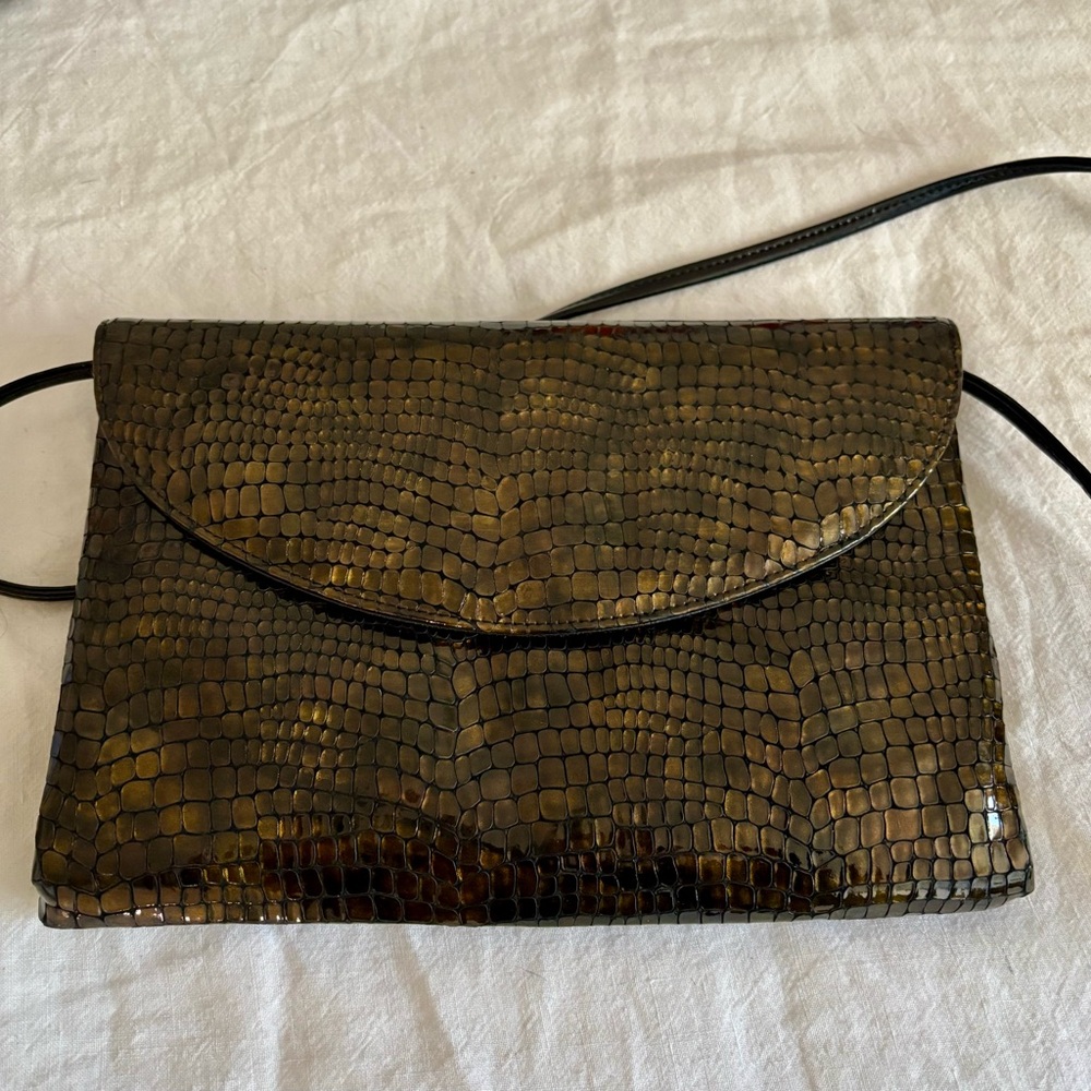 Elegant Vintage Brown Faux Snakeskin Evening Bag